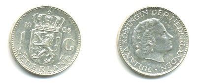 Нидерланды 1 гульден 1965 Юлиана (1948-1980) KM 184 серебро 83-752