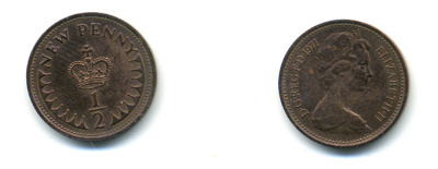 Великобритания 1/2 пенни 1971 Елизавета II (1952-2022) KM 914, Spink 4239 бронза 83-445