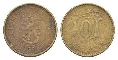 Финляндия 10 марок 1956 KM 38 алюминиевая бронза 4647-453