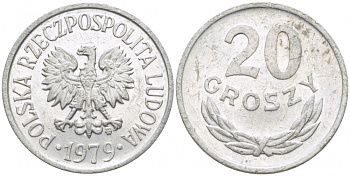 ПОЛЬША 20 ГРОШЕЙ 1979 MW KM А47 алюминий 4448-832