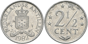 Нидерландские Антилы 2 1/2 цента 1982 Беатрикс (1980-2013) KM 9а алюминий 94-535