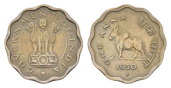 Индия 1 анна 1950 год-тип KM 3.1 медно-никель 1520-631