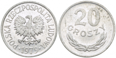 ПОЛЬША 20 ГРОШЕЙ 1979 MW KM А47 алюминий 4448-832