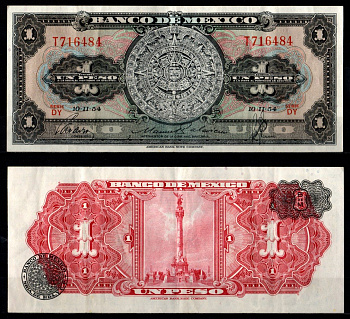 Мексика 1 песо 1954 Pick 56 a бумага 7198-14-3-2