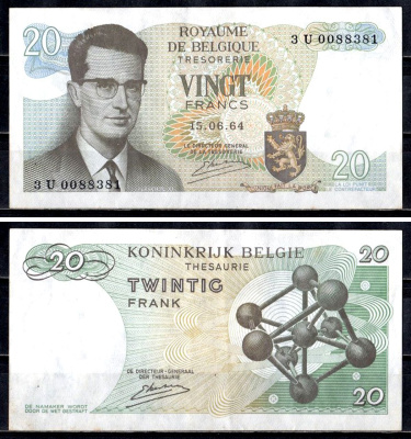 Бельгия 20 франков 1964 Pick 138 (3) бумага 6312-31-1-2