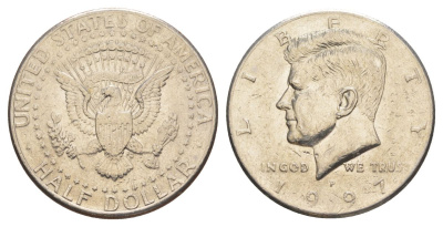 США 1/2 доллара (50 центов) 1997 P, Джон Кеннеди KM A202b медь плакированная медно-никелем aUNC 4517-835