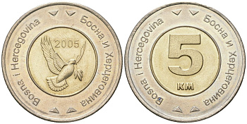 Босния и Герцеговина 5 марок 2005 KM 120 биметалл UNC 4619-251