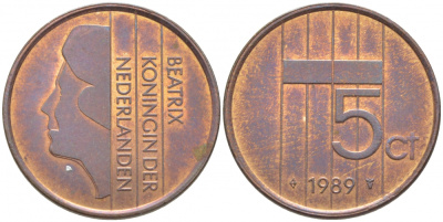 НИДЕРЛАНДЫ 5 ЦЕНТОВ 1989 БЕАТРИКС KM 202 бронза 3856-537