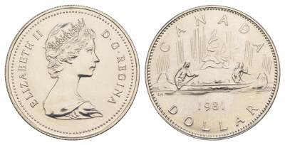 Канада 1 доллар 1981 Елизавета II (1952-2022), каноэ KM 120 никель PROOF-LIKE (BU) 4185-845