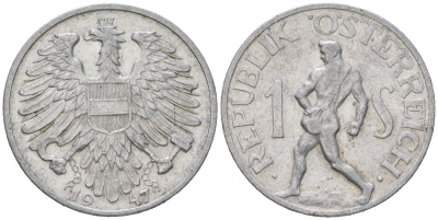 Австрия 1 шиллинг 1947 KM 2871 алюминий 210-813