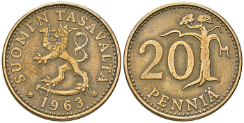 Финляндия 20 пенни 1963 S KM 47 алюминиевая бронза 4589-543
