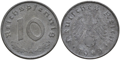 Германия 10 рейхспфеннигов 1943 A KM 101, J.371 цинк 4151-216