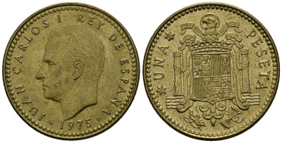 Испания 1 песета 1975 (80) Хуан Карлос I (1975-2014) KM 806 алюминиевая бронза 4138-1033