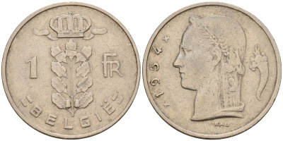 Бельгия 1 франк 1954 Belgie KM 143.1 медно-никель    4187-125