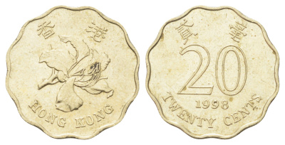 Гонконг 20 центов 1998 KM 67 никель латунь aUNC 4701-243