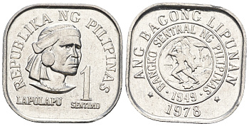Филиппины 1 сентимо 1978 вождь острова Мактан Лапу-Лапу KM 205 алюминий  UNC M51-01