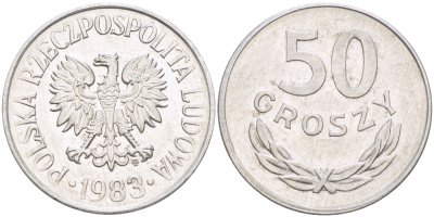 ПОЛЬША 50 ГРОШЕЙ 1983 MW KM 48.1, Parchimowicz 210p алюминий 216-915