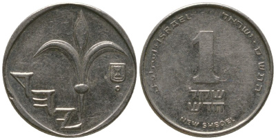 Израиль 1 новый шекель 2000 JE 5760 KM 160a сталь плакированная никелем 4396-665