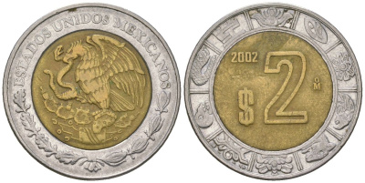 Мексика 2 песо 2002 M KM 604 биметалл 4591-226