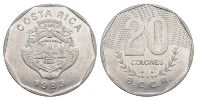 Коста-Рика 20 колонов 1983 KM 216.1 нержавеющая сталь 4645-731