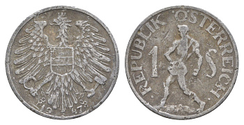 Австрия 1 шиллинг 1947 сеятель KM 2871 алюминий 4556-933