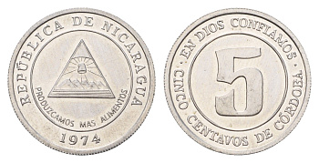 Никарагуа 5 сентаво 1974 ФАО - Давайте производить больше еды KM 28 алюминий UNC 23-1134