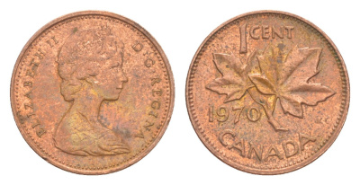 Канада 1 цент 1970 Елизавета II (1952-2022), кленовый лист KM 59 бронза 4639-335