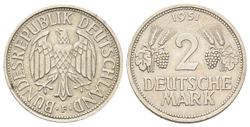 ФРГ 2 марки 1951 J, год-тип KM 111, J. 386 медно-никель 1521-1525