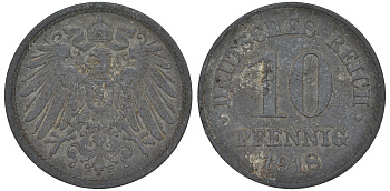 ГЕРМАНИЯ 10 ПФЕННИГОВ 1918 KM 26, J. 299 цинк 45-1248