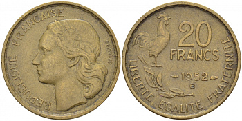 ФРАНЦИЯ 20 ФРАНКОВ 1952 В KM 917.2 алюминиевая бронза 3856-1126