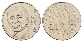 Франция 5 франков 1992 10 лет со дня смерти Пьера Мендеса-Франса KM 1006 никель 4675-244