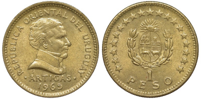 Уругвай 1 песо 1965 KM 46 алюминиевая бронза 106-1212