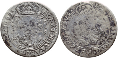 ПОЛЬША 18 ГРОШЕЙ 1668 ЙОХАН КАЗИМИР (1649-1668) KM 88.4 серебро 3896-744