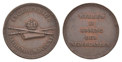 Нидерланды медаль "медаль в честь Инаугурации Виллема II" 1840 диаметр 23 мм, вес 5,42 гр медь 5010-141
