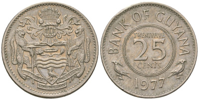Гайана 25 центов 1977 KM 34 медно-никель 4121-336