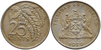 Тринидад и Тобаго 25 центов 1976 цветок дикая пуансеттия KM 28 медно-никель 4396-716