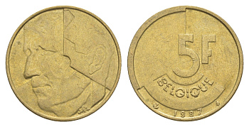 Бельгия 5 франков 1987 Belgique, Бодуэн I (1951-1993) KM 163 медь алюминий никель 4539-126
