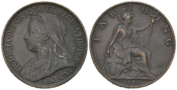 Великобритания 1 фартинг 1899 Виктория (1837-1901) KM 788.2, Spink 3964 бронза 4615-614
