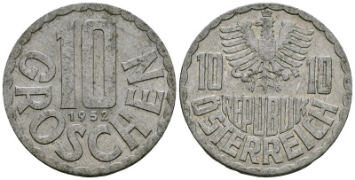Австрия 10 грошей 1952 KM 2878 алюминий 4167-235