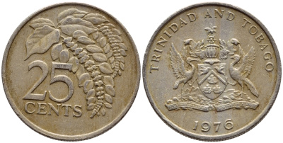 Тринидад и Тобаго 25 центов 1976 цветок дикая пуансеттия KM 28 медно-никель 4396-716