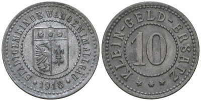 Ванген-им-Алльгой (Вюртемберг) 10 пфеннигов 1918 Funck 572.5A, Men05 26036.7, Men18 32755.7 цинк 4379-425