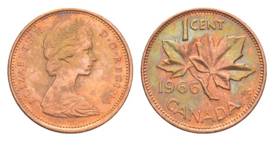 Канада 1 цент 1966 Елизавета II (1952-2022), кленовый лист KM 59 бронза 4639-328