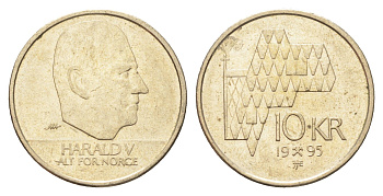 Норвегия 10 крон 1995 Харальд V (1991-) KM 457 никель латунь 4704-311