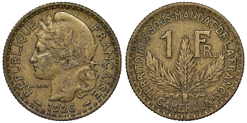 Французский Камерун 1 франк 1926 (а), монетный двор Париж KM 2 алюминиевая бронза 71-1134