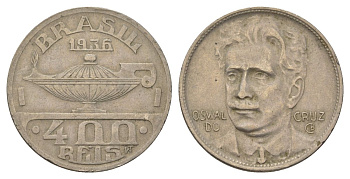 Бразилия 400 реалов 1936 Освалду Крус KM 539 медно-никель 4624-1227