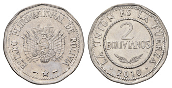 Боливия 2 боливиано 2010 KM 218 нержавеющая сталь UNC 4666-836