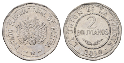 Боливия 2 боливиано 2010 KM 218 нержавеющая сталь UNC 4666-836
