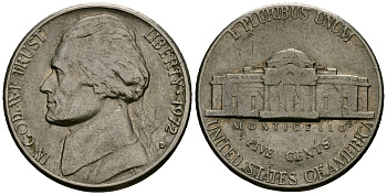 США 5 центов 1972 Джефферсон KM A192 медно-никель 4135-444