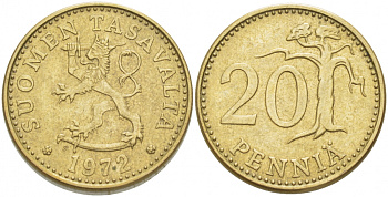 Финляндия 20 пенни 1972 S KM 47 алюминиевая бронза 3718-1233
