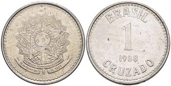 Бразилия 1 крузадо 1988 KM 605 нержавеющая сталь 217-526
